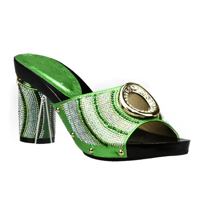 Green shoes only Новое поступление золота Цвет комплект из обуви и сумки, украшенные Стразы в нигерийском стиле Для женщин Свадебный комплект из обуви и сумки обувь высокого качества - Цвет: Green shoes only