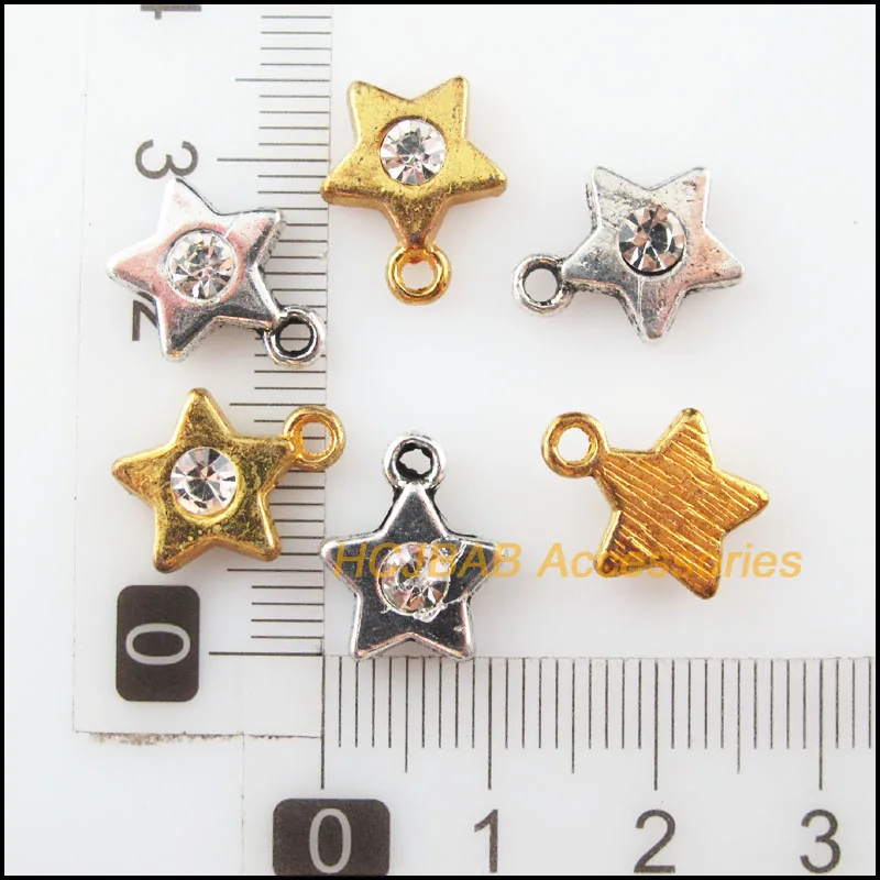 25 шт. Ретро Золотой Тибетский Серебряный тон звезда прозрачного хрусталя