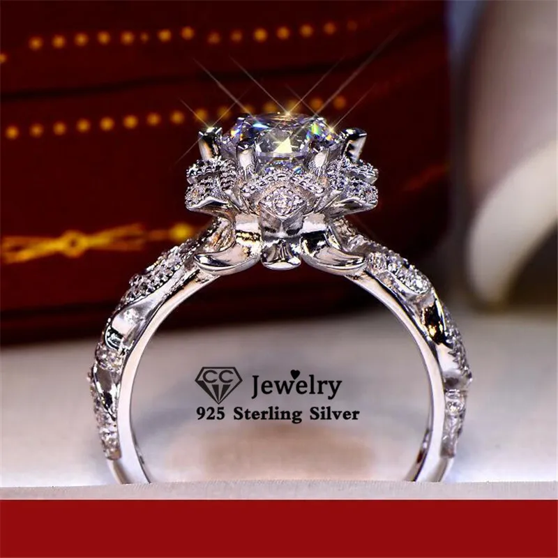 CC обручальные кольца для женщин S925 серебряная печать полый цветок кубический
