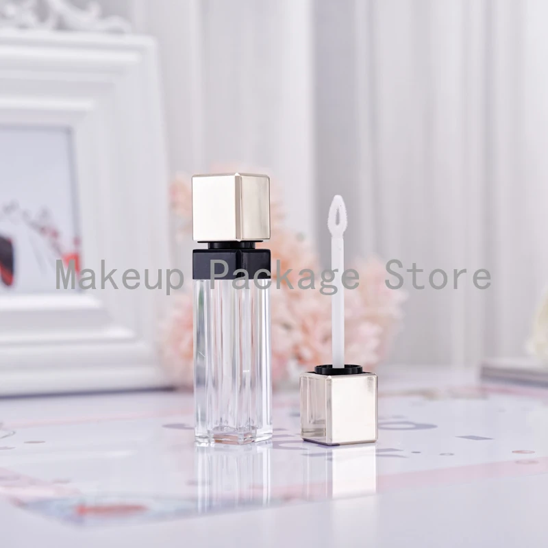 

4.5ML Clear Square Lip Gloss Tube with Gold Cap, Plastic High Quality Lip Beauty Makeup Tool, Cosmetic Lipstick Container