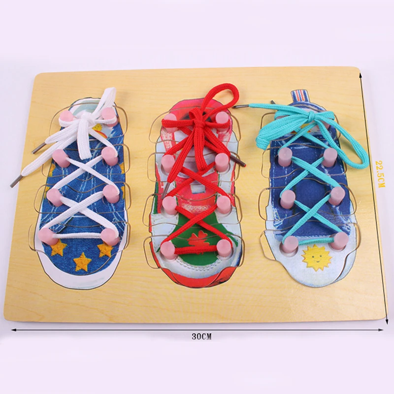 

Montessori Sensorial Shoes Lacing Puzzle Children Preschool Toys For Infants Life Skills Educational Wooden Toys
