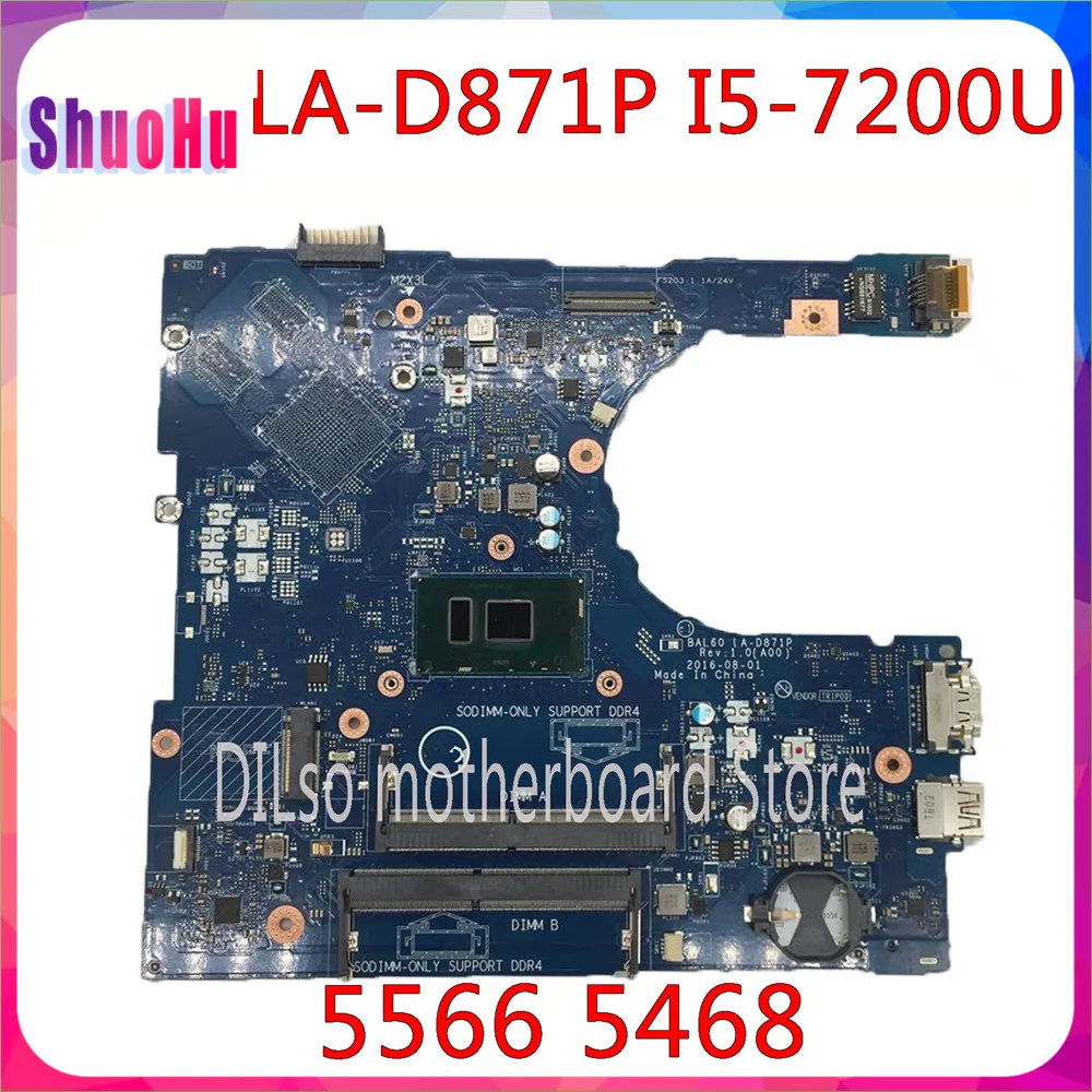 KEFU 5566 для DELL 14 5468 5468D Материнская плата ноутбука BAL60 LA-D871P I5-7200U Процессор 100%