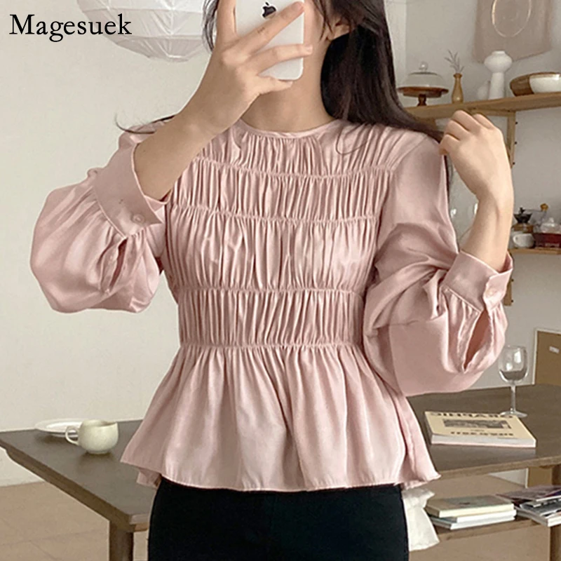 

Spring New Long Sleeve Pleated Shirts For Women Office Lady Chiffon Shirt Female Fashion Elegant Women Blouses Tops Blusas 11020