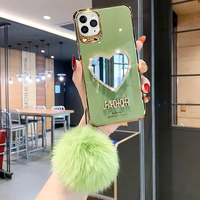 For Samsung S21case Electroplated Silicone Cosmetic Mirror Anti-Drop Protection Love Mirror for Samsung Note20Pro S20 Cover