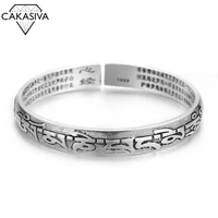 six character mantra engraving 925 vintage thai silver personality opening bracelet gift silver jewelry bracelet wholesale