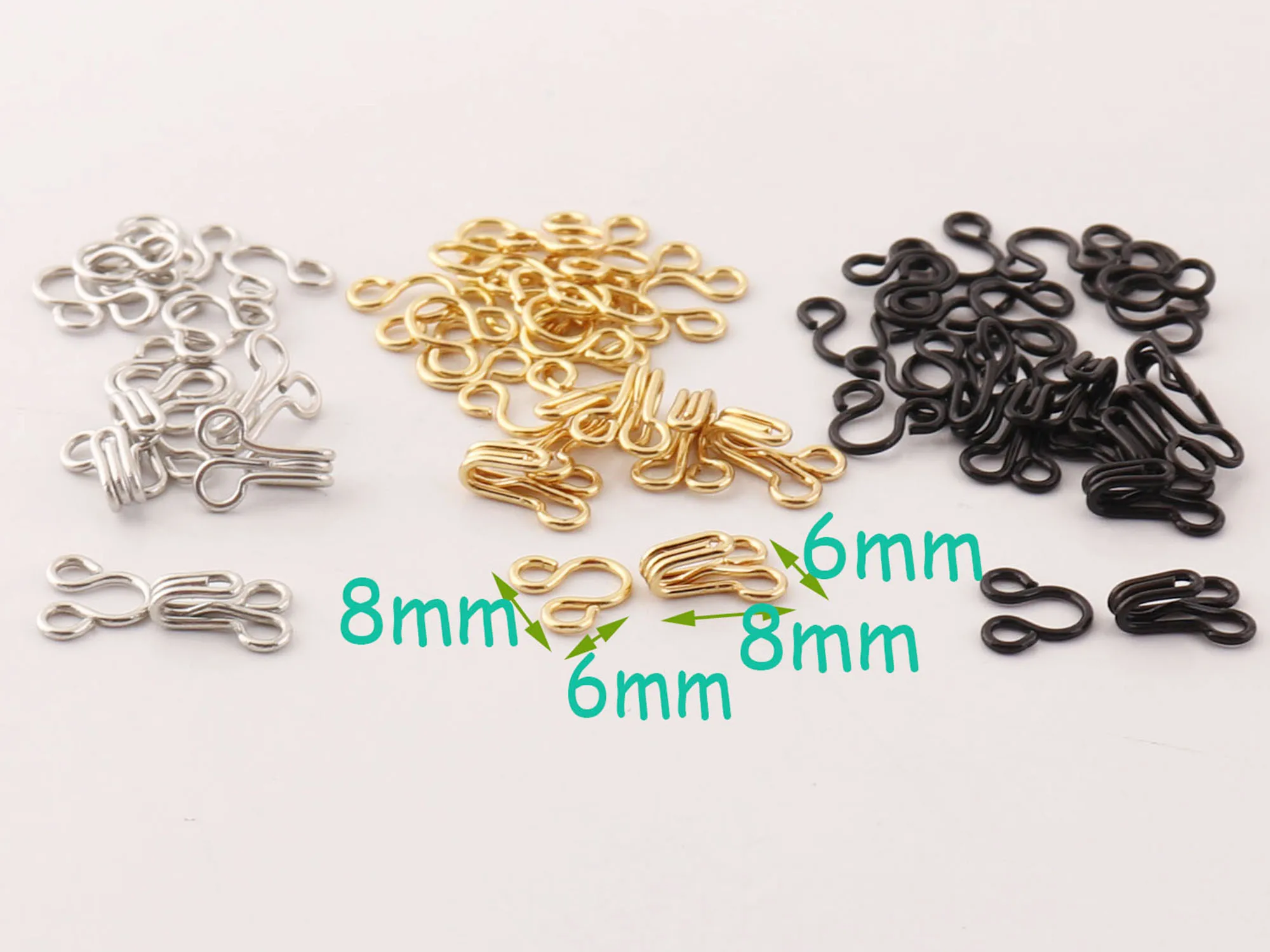 100 Sets Gold/Silver/Black Metal Hook and Eye Set Closure Hook Eye Clothing  Sewing Hook and Eye Clasp-8mm*6mm
