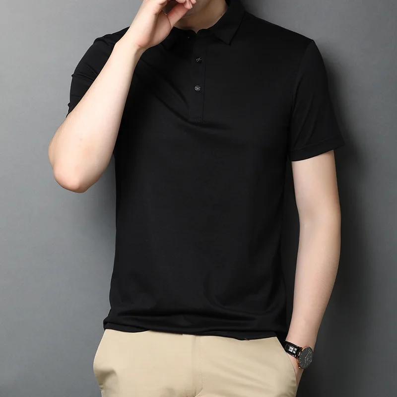 

Mulberry silk short sleeve t-shirt men's 2021 summer new business leisure ice silk breathable Polo Shirt Youth Men's wear