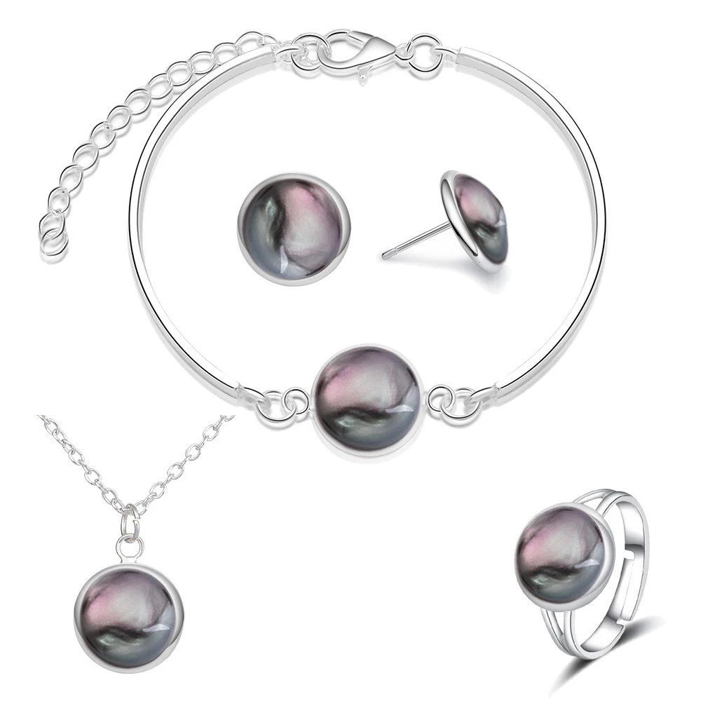 Серебряные Ювелирные наборы для женщин круглые стразы серьги ожерелья браслеты