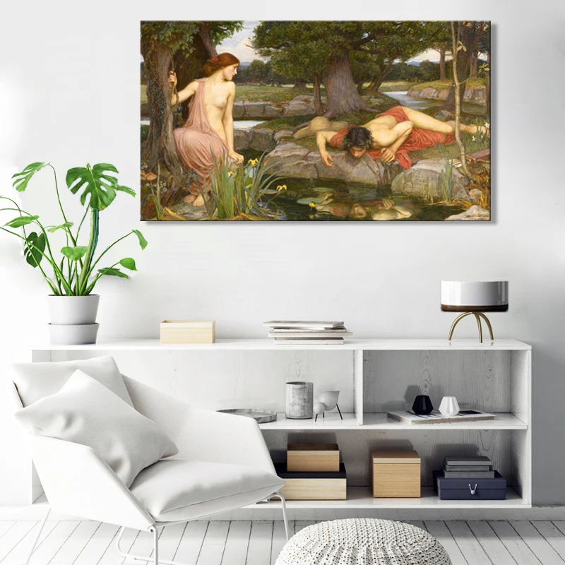 Настенные постеры и принты John William Waterhouse's Echo and Narcissus искусство на холсте