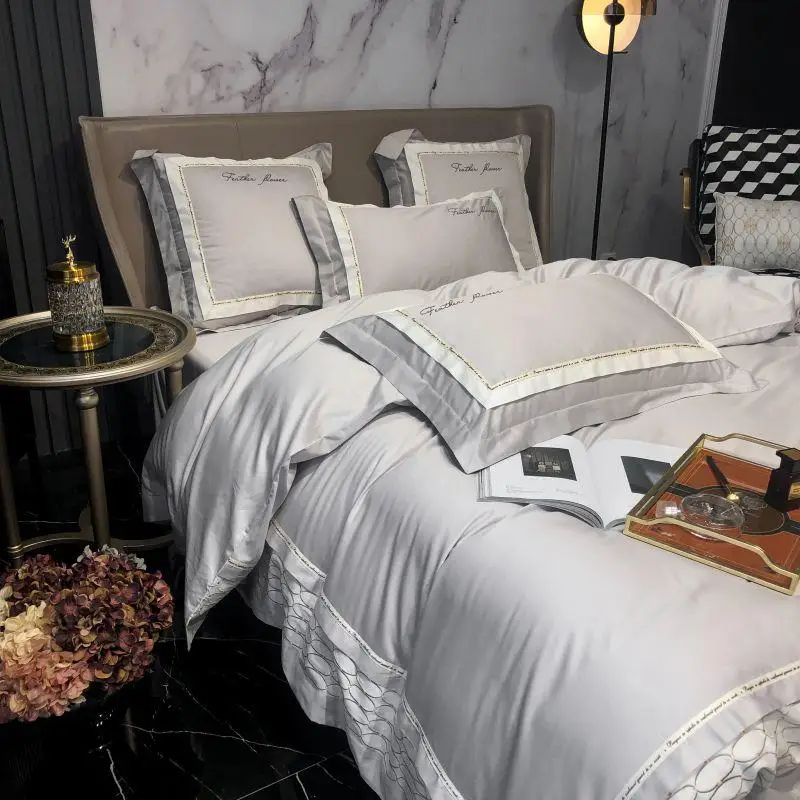 

Grey Bedding Set small fresh Duvet cover set Long-staple cotton Pillowcases Queen King Size Bed Bed Linen 4pcs 2020 new