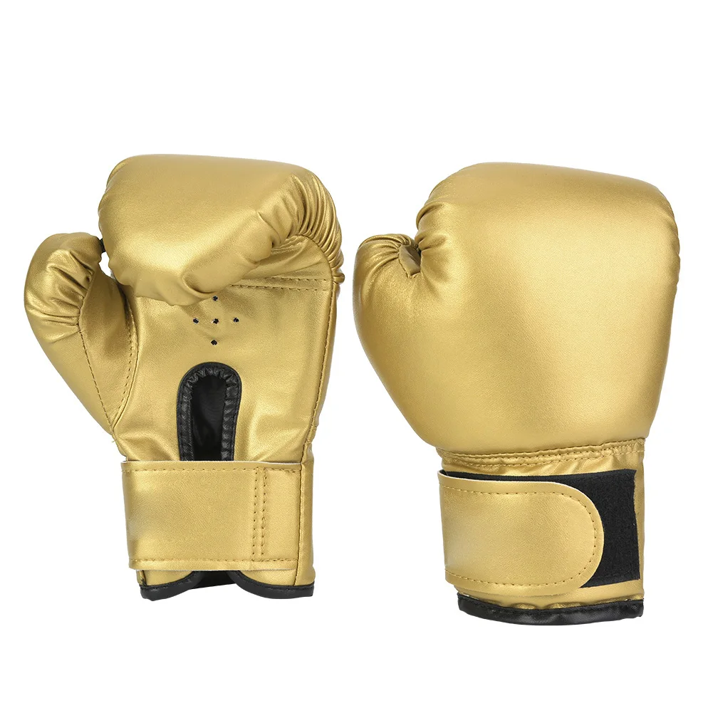 

One Pair PU Leather Children Boxing Gloves Kids Sandbag Punching Sparring Training Mitts (Gold)