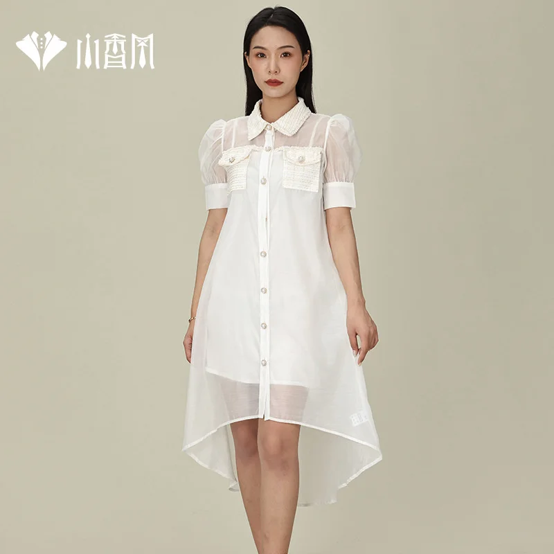 

Новая летняя Прозрачная женская рубашка Xiaoxiangfeng 2021 темпераментная тонкая женская одежда с коротким рукавом