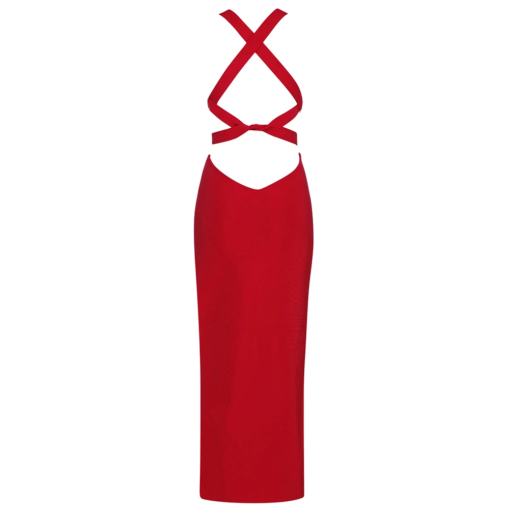 

Ailigou 2020 High Quality New Summer Women'S Red White Backless Bodycon Rayon Bandage Dress Elegant Club Party Dress Vestidos