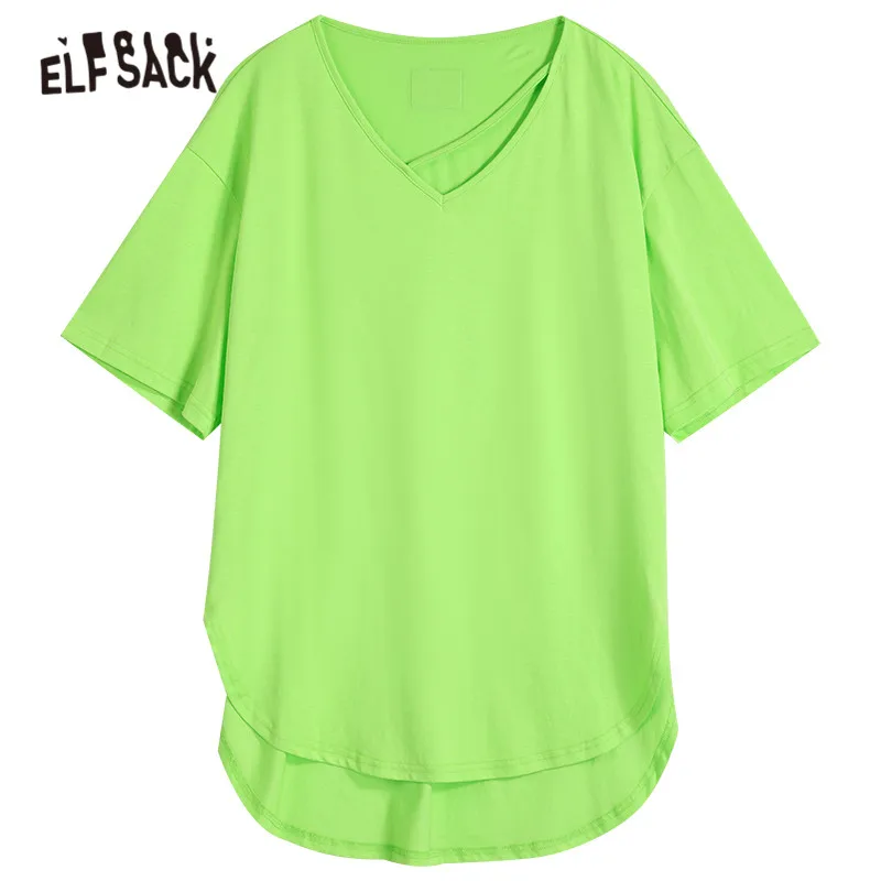

ELFSACK Harajuku Solid Pure Casual Pullover T-Shirts Women,2021 Summer Minimalist Vintage Female Basic Daily Tops