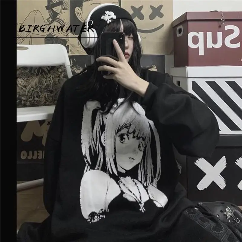 

Толстовка Женская с длинным рукавом, свитшот с аниме принтом в готическом стиле, пуловер в стиле гранж, винтажная одежда в стиле темной акад...