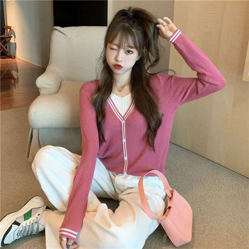 

Женский свитер с длинным рукавом, V-образным вырезом