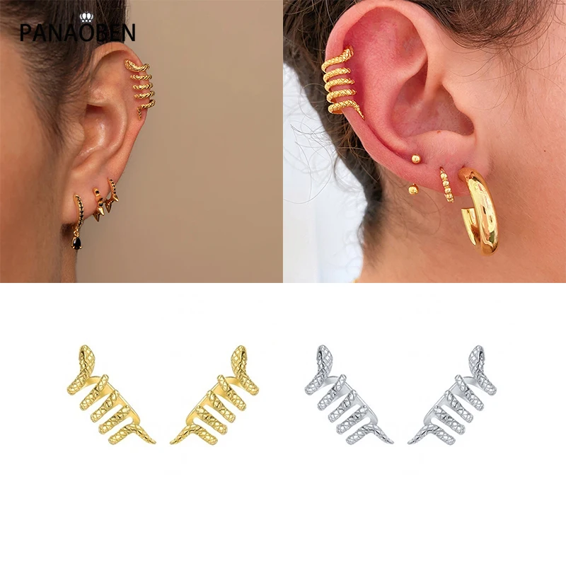 

Серьги-клипсы женские из серебра 925 пробы с текстурой змеи