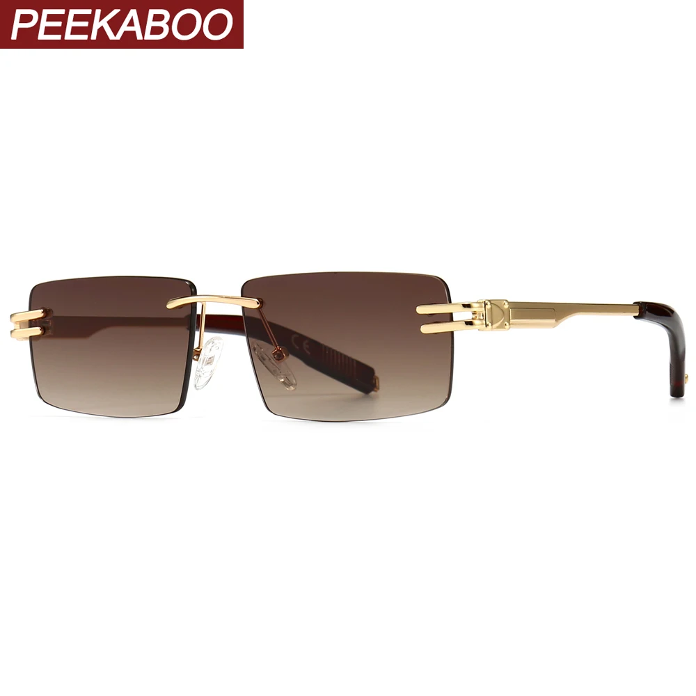 Мужские и женские прямоугольные солнцезащитные очки без оправы Peekaboo золотистые