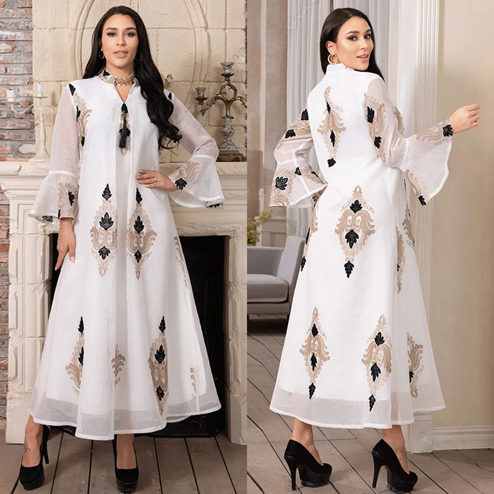 

MD Arabic Dubai Luxury Kaftan Dress Muslim White Abaya For Women Embroidery Boubou Woman Outfit Turkish Kimono Malaysia Robe