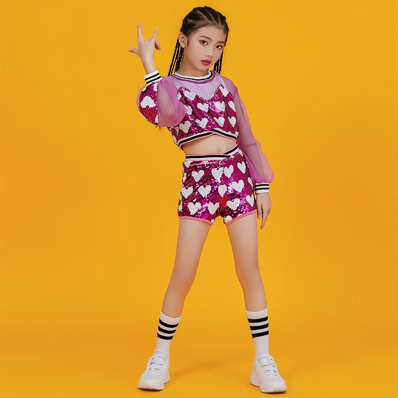 Джазовый танцевальный костюм для девочек детская одежда в стиле хип-хоп розовый