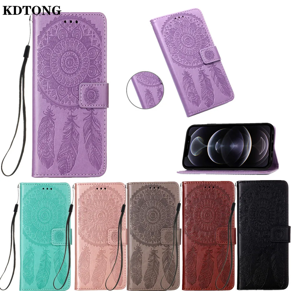

Wallet Case for iPhone 13 12 mini 11 Pro Max XS XR SE 2020 6 7 8 Plus Capa Embossed Dreamcatcher Flip Leather Full Protect Cover