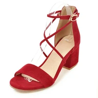 plus size 44 45 summer women sandals high heels shoes block heel ladies sandles open toe dress office shoes pink red