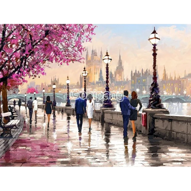 

Diy Diamond Decoration Lover Couples Walking In a Paris Ramantic Street Square or Round Diamond Embroidered Modern Rooms Decorat