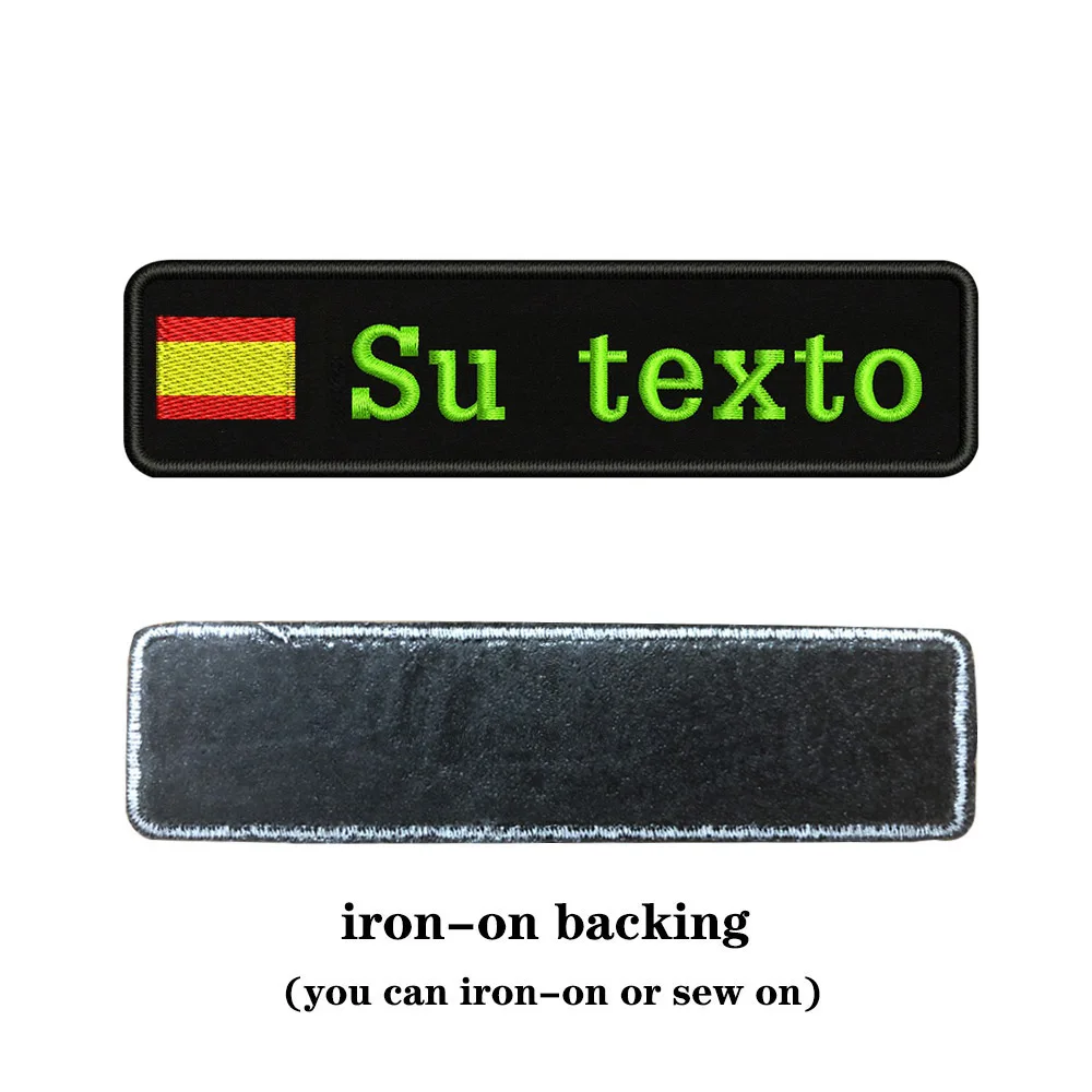 light green-iron on На заказ Вышивка Флаг Испании имя или заплатка с текстом 10 см* 2,5 см значок Утюг на или липучке Подложка для одежды брюки рюкзак шляпа - Цвет: light green-iron on