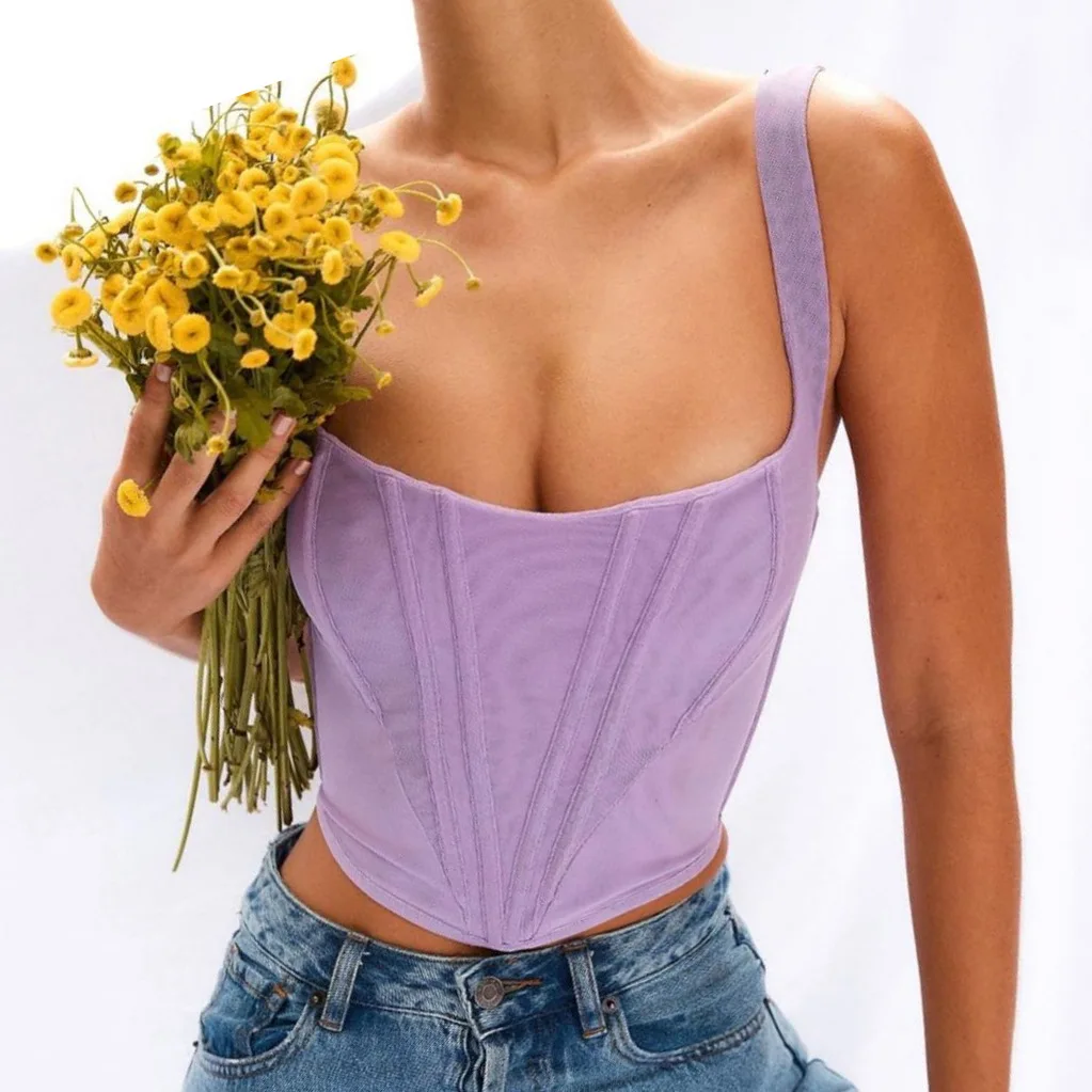 

High Quality Sexy Corset Summer Crop Top 2021 New Arrivals Y2k White Top Lined White Women Tops Cropped Streetwear Party Club