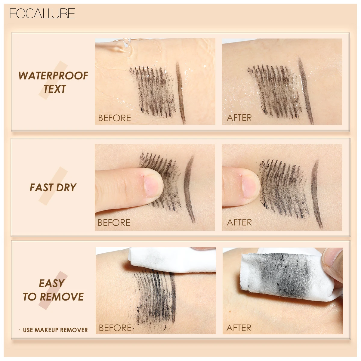 

Focallure Mascara Waterproof& Long-Lasing Mascara Eyeliner MakeUp Fiber Eyelash Primer 3X Lengthen Eyelashes Cosmetic