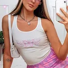 Модная женская летняя кофта CropTops, жилет для девочек, сексуальная розовая блузка с вышивкой бабочки, топы, футболка, жилет, халко
