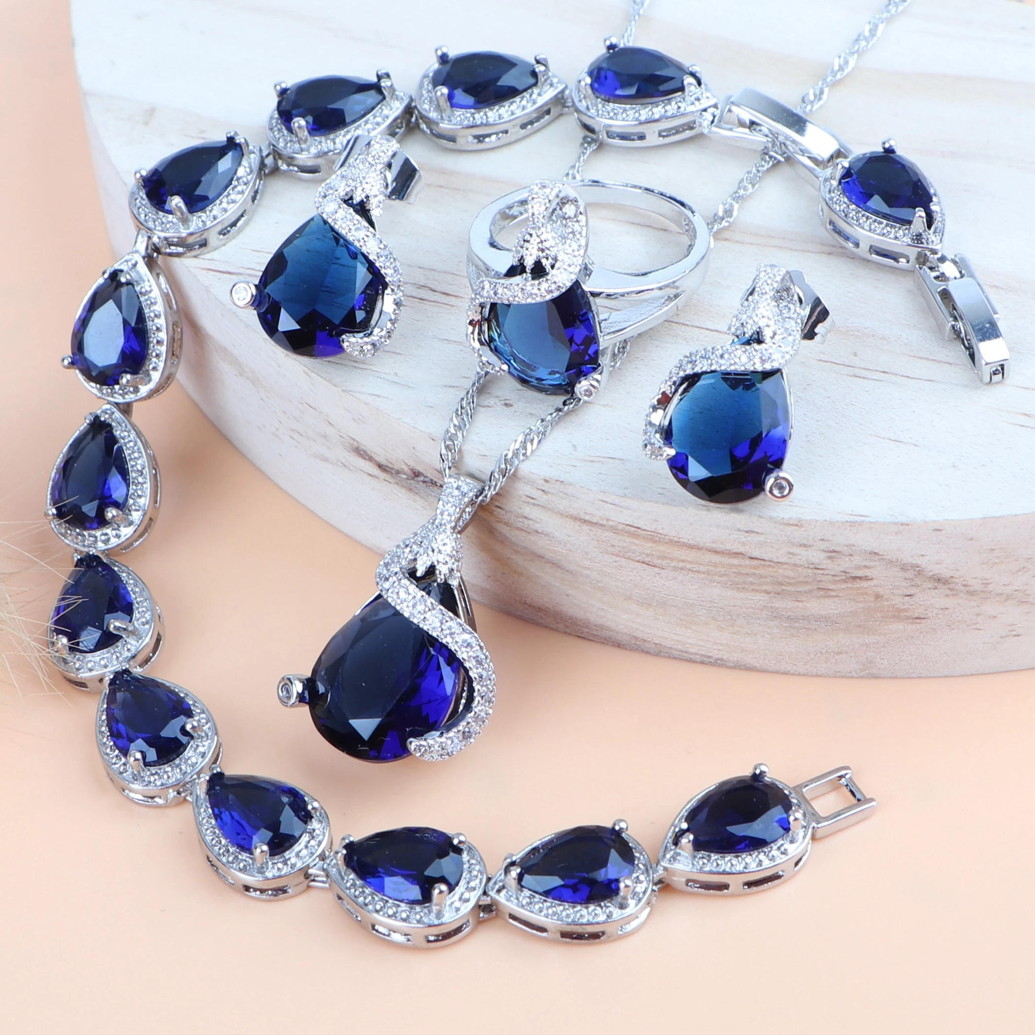 Женский Свадебный костюм Комплект украшений из серебра 925 пробы с синим