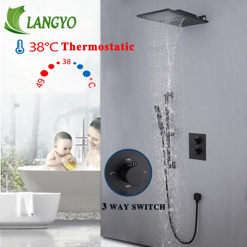 bathroom thermostatic shower faucets black luxury waterfall shower head thermostatic 3 ways valve bathroom shower faucet sets free global shipping