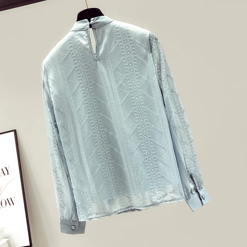 Женская шифоновая кружевная рубашка универсальная Элегантная блузка с длинным
