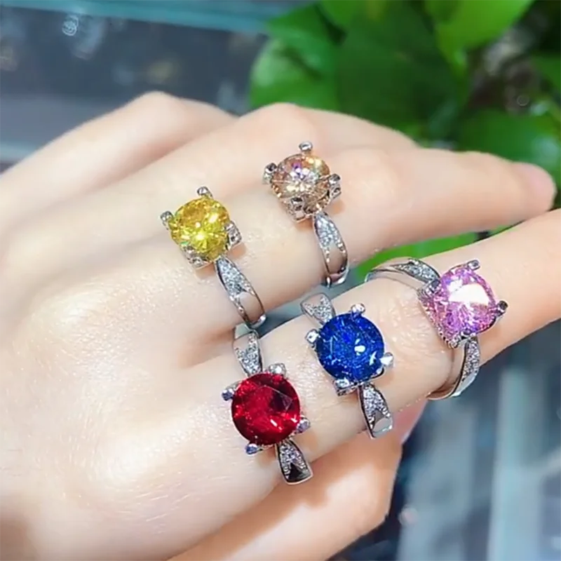 

Foydjew Fashion Color Treasure Rings Wholesale Women's Simulation High Quality Color Moissanite 2 Carat High Carbon Diamond Ring