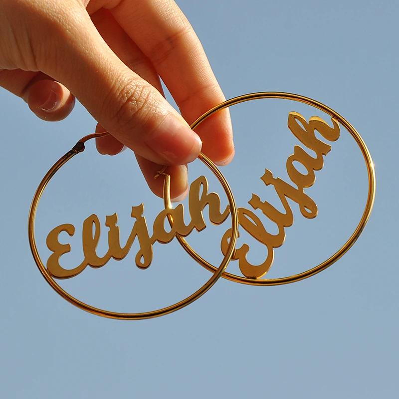 Новинка 2019 модные висячие серьги с именем на заказ для женщин большие круглые из