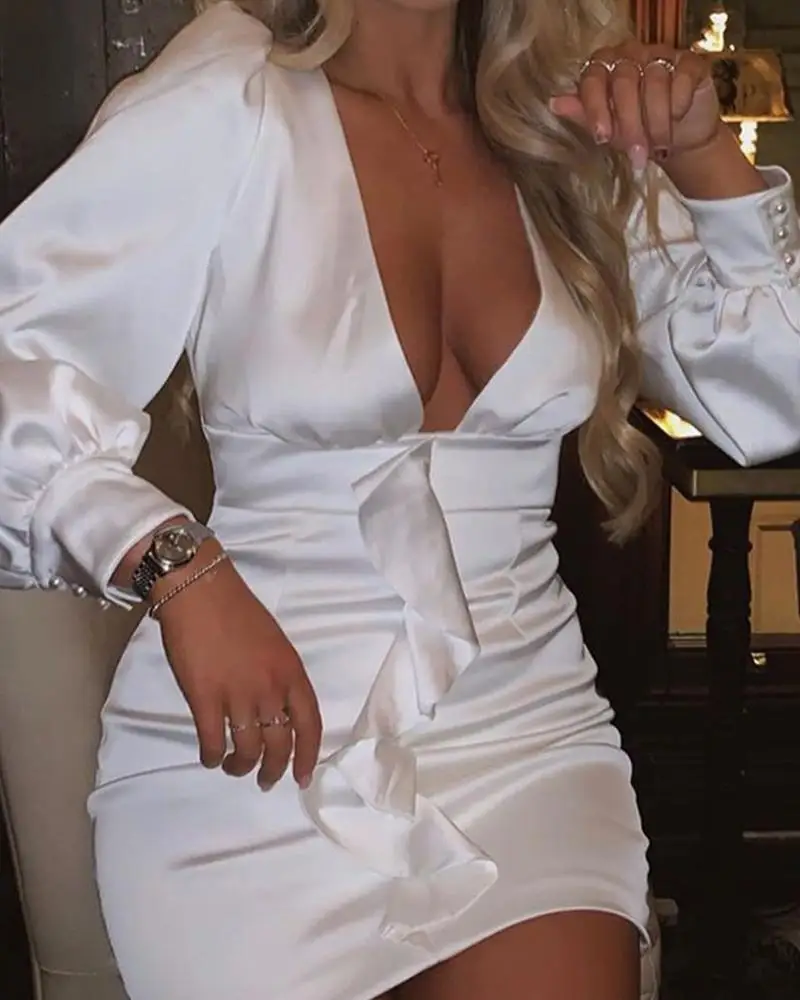 

Sexy Deep V Satin Mini Dress