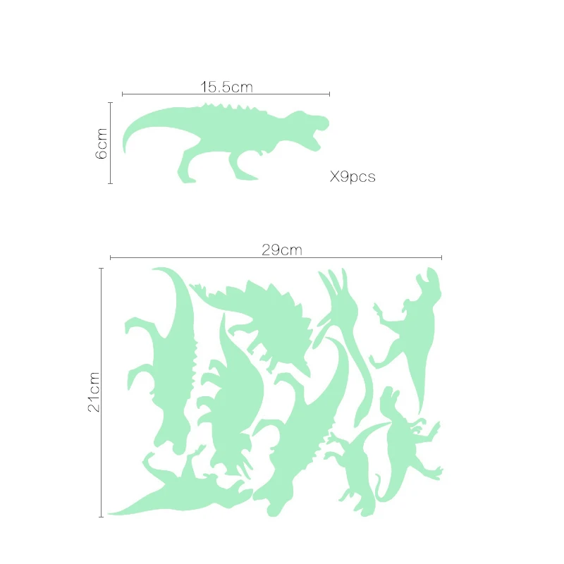

3210 15.5cm*6cm*6pcs dinosaur Luminous generation finely carved removable wall stickers for stylish children's room