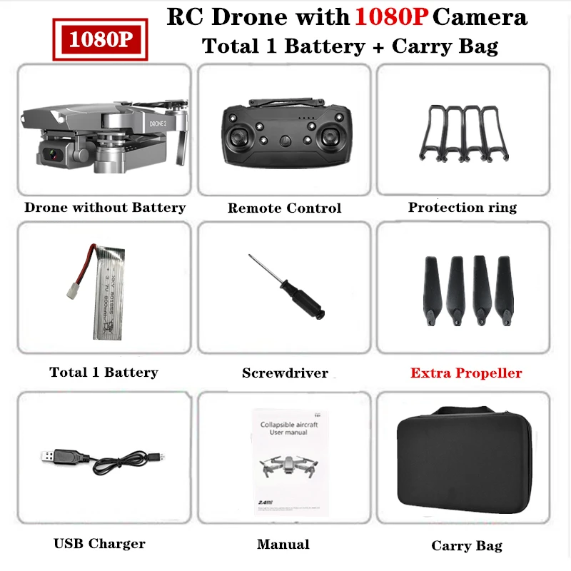 1080P Carry Bag 1B E68 Радиоуправляемый Дрон 4K HD камера wifi FPV Квадрокоптер складной Радиоуправляемый вертолет Квадрокоптер мини дроны VS E58 SG901 E520 Дрон игрушка подарок - Цвет: 1080P Carry Bag 1B