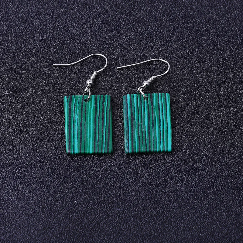 

Simple Rose Quartz Natural Stone Rectangle Earrings Turquoise Malachite Crystal Gemstones Pendant DIY Necklace Gifts For Women