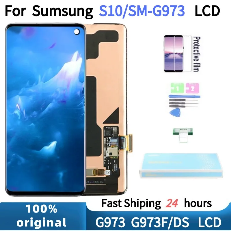 100%Original AMOLED For Samsung Galaxy S10 Lcd SM-G973/973F Display Touch Screen Digitizer Assembly For Samsung S10 Repair Parts