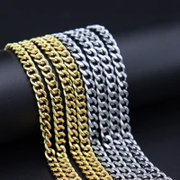 basic punk chain stainless steel necklace for men women curb cuban link chain chokers vintage gold tone solid metal