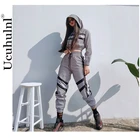 Женский Светоотражающий Комплект из двух предметов, серебристый Топ с плетением, толстовки с эластичным шнурком, спортивные костюмы, женская одежда, 2019