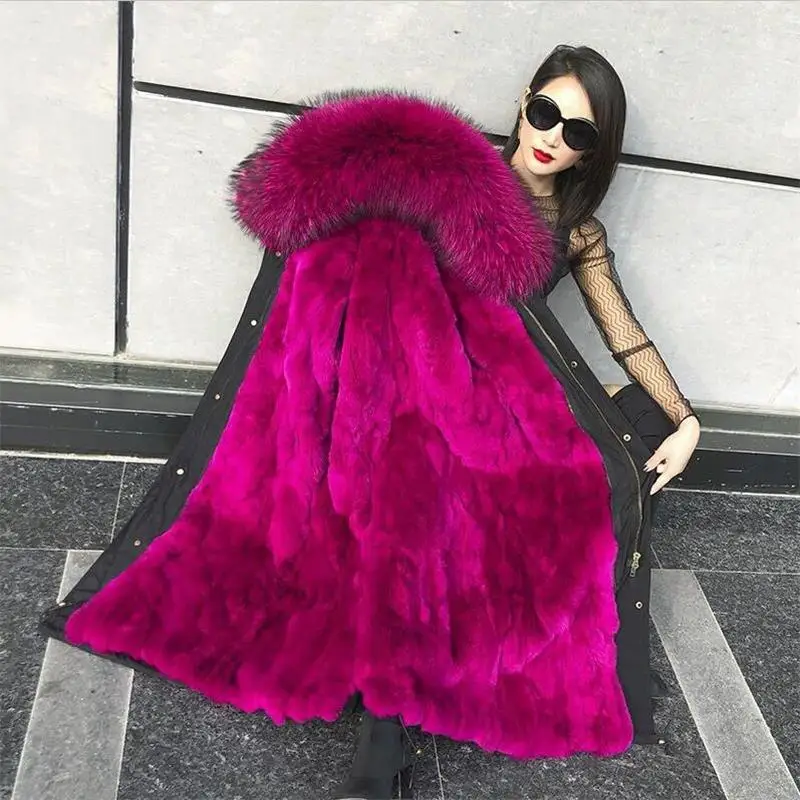 Очень теплое зимнее пальто с лисьим меховым воротником женская новая зимняя