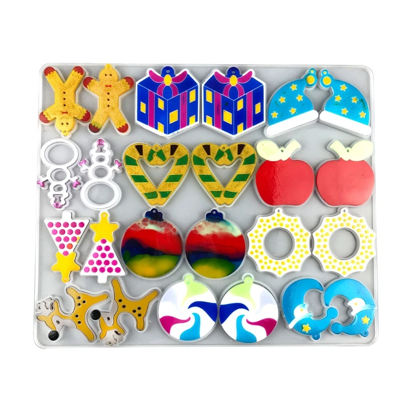 

4 Pcs Christmas Earrings Epoxy Resin Mold Ear Dangles Pendant Silicone Mould DIY Crafts Jewelry Keychain Casting Tool