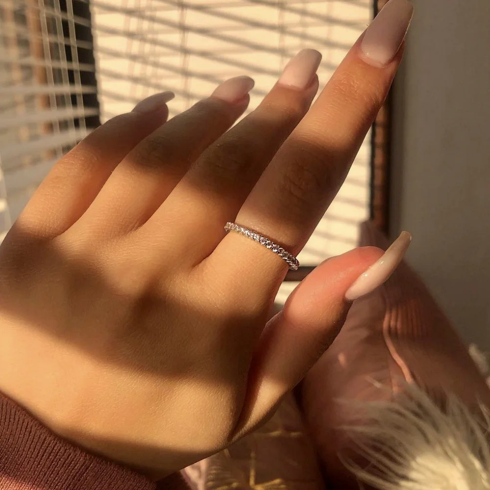 Luxury Women's Silver Color Single Row Round AAA Cubic Zirconia Rings For Women Fashion Wedding Band Girl's Party Jewelry |