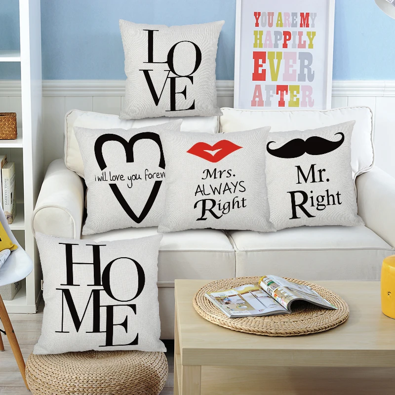 LOVE HOME MR RIGHT английская подушка с надписью Чехлы усы красная рисунком губы чехол