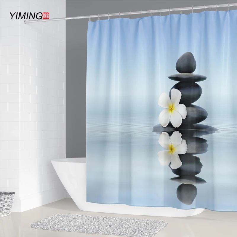Занавеска для душа YIMING Zen водонепроницаемая занавеска с 3d-камнями Проточная вода