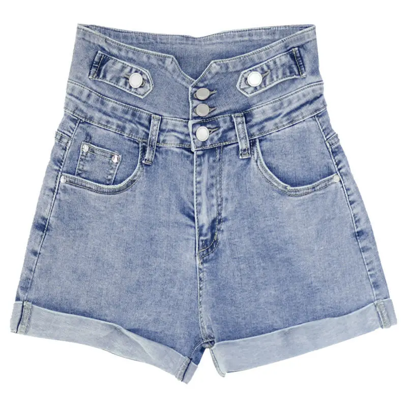 

Large size high waist denim shorts women's 2021 summer new Korean fashion thin versatile A-line pants wide leg hot pants