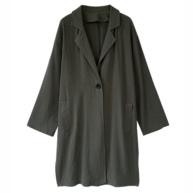 

Long Trench Coat for Women Solid Casual Plus Size Fashions Womens Windbreaker Turn-down Collar Females Elegant Clothes Pockets